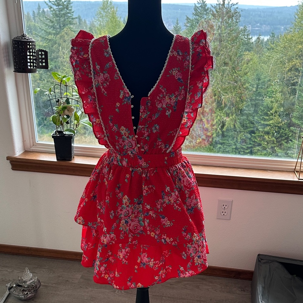 BETSEY JOHNSON Floral Red Ruffle Women's dress